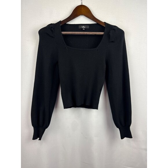 Women’s Lulu’s Small Black Long Sleeve Cropped Shirt with Poofed Sleeves - Picture 1 of 5